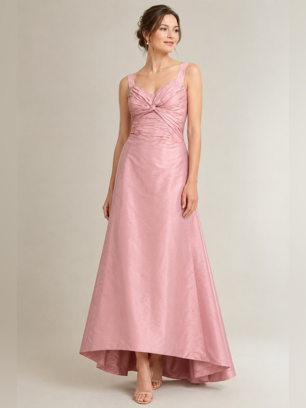 Teri Jon by Rickie Freeman 100% Silk Blush Pink Ruched Evening Gown Formal Dress